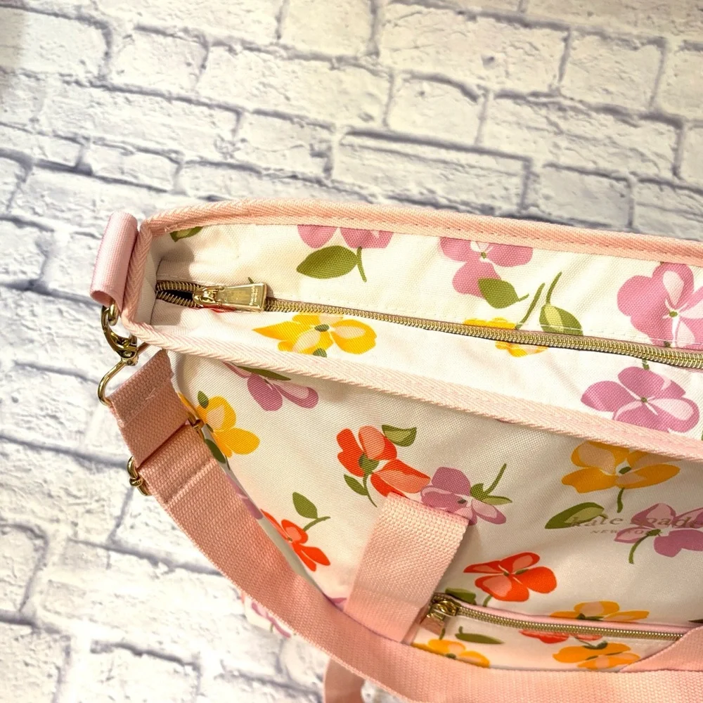Kate Spade Cooler Tote Bag Spring Pansies Pink Pattern Zip Top 15.5 X 19.5 NWT